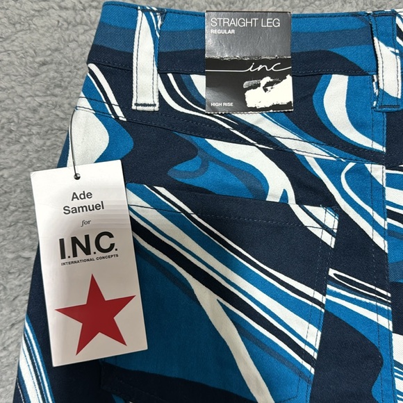 INC Ade Samuel Women's Printed Blue Graphic Wave Runner Wide Straight-Leg Jeans - Picture 5 of 13